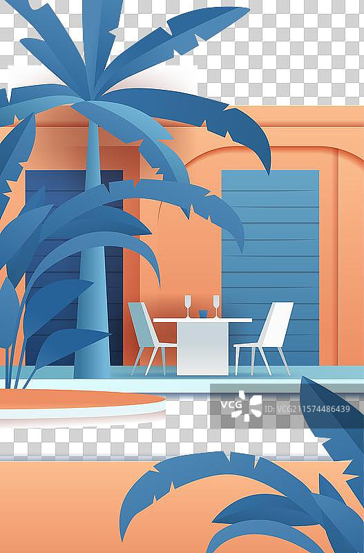 现代热带户外场景与棕榈树图片素材