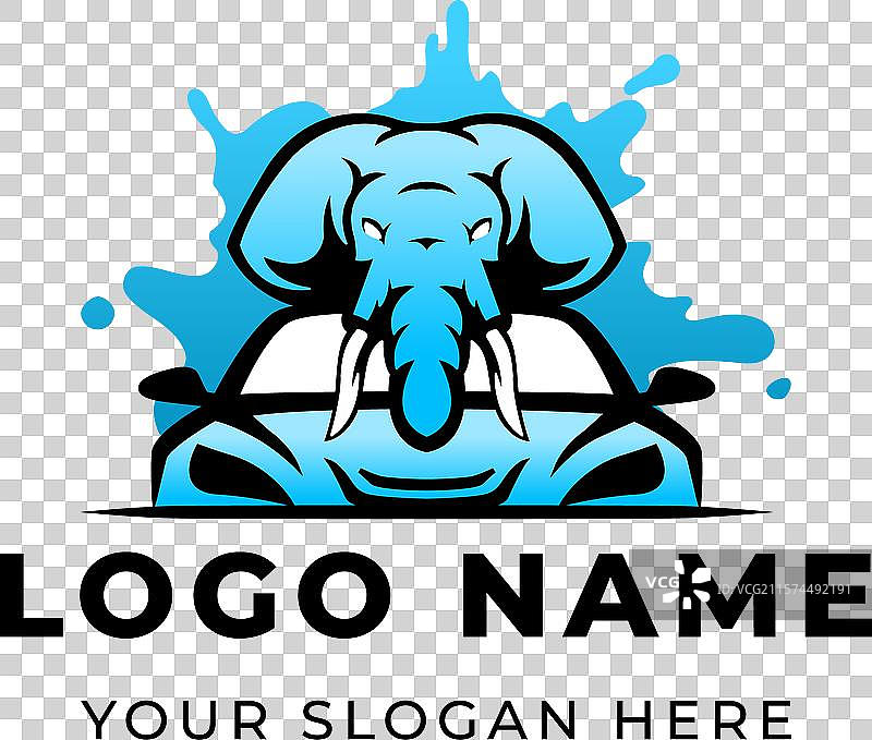 现代卡通风格的汽车与大象标志图片素材