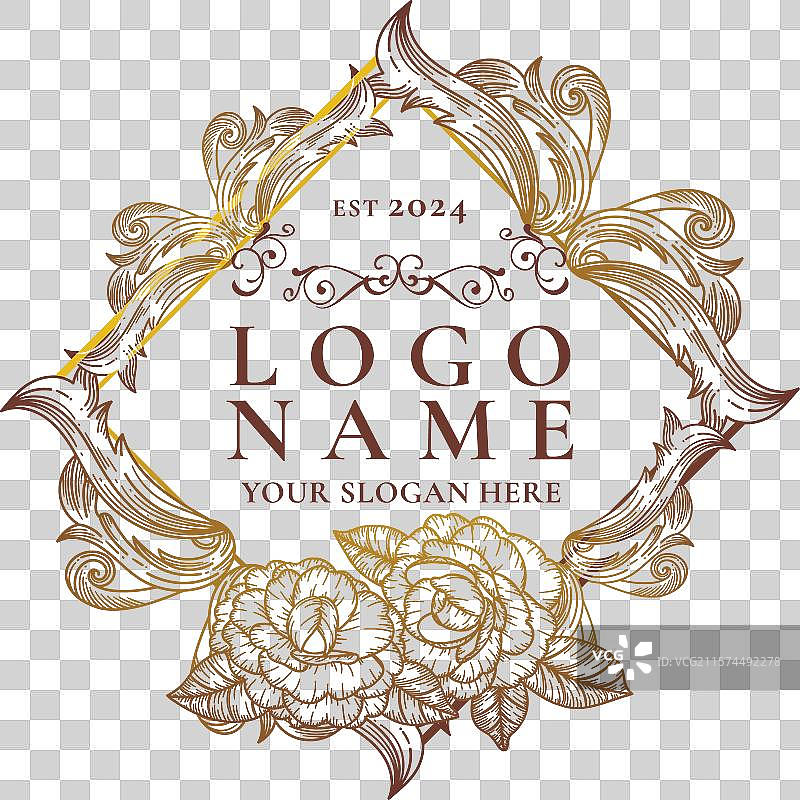 复古花卉金色框架标志图片素材