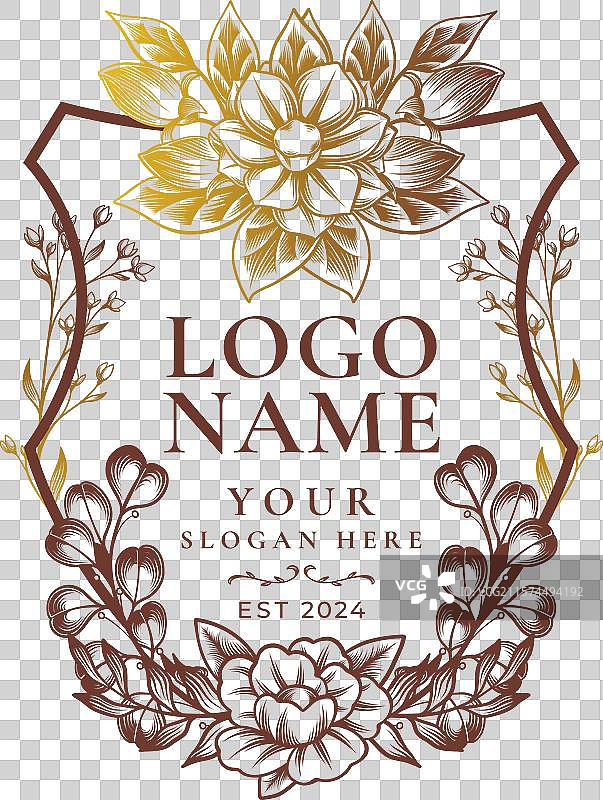 复古花卉金色框架标志图片素材