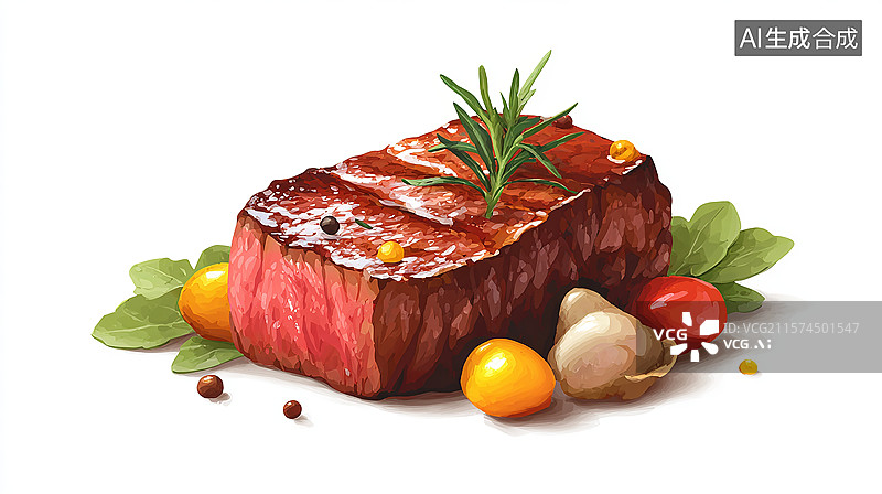 【AI数字艺术】西餐美食，牛扒牛排插画图片素材