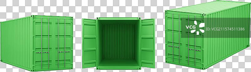 逼真的3D绿色货物运输集装箱图片素材