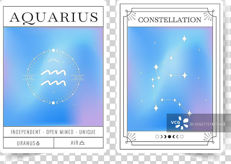水瓶座的巫术卡片与星座占星术图片素材