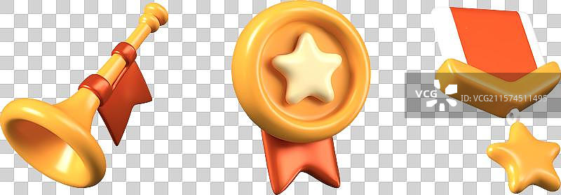 胜利概念的3D元素组合，带有号角图片素材