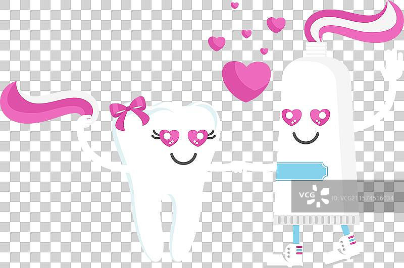 牙齿和牙膏手牵手，充满爱意图片素材