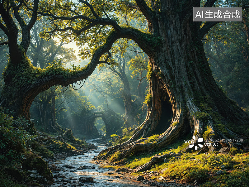 【AI数字艺术】森林晨曦图片素材