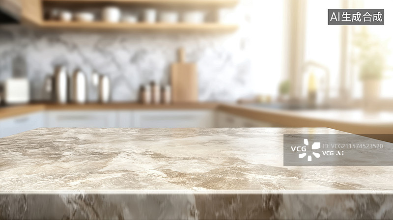【AI数字艺术】现代厨房大理石台面特写图片素材