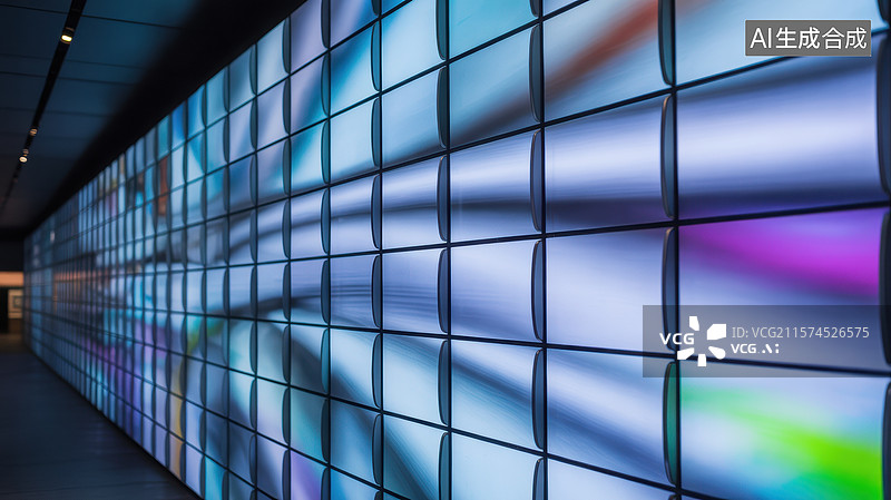【AI数字艺术】动态光影的现代LED屏幕墙图片素材
