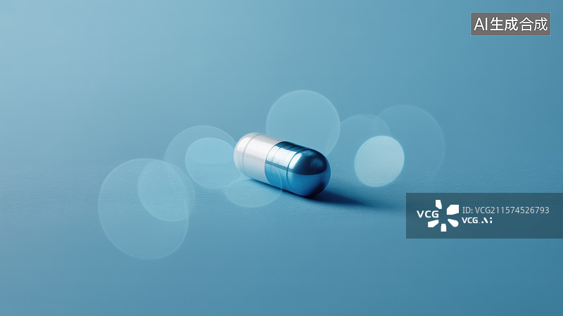 【AI数字艺术】蓝色背景上的胶囊药丸图片素材