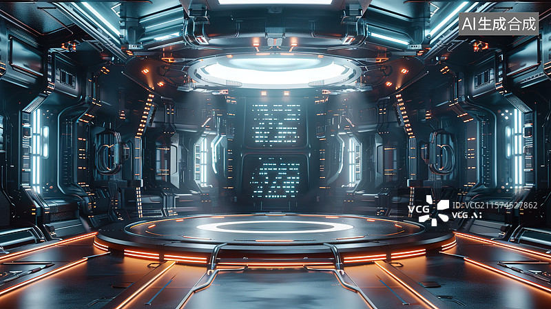 【AI数字艺术】科幻风格太空舱3D空间产品展台图片素材