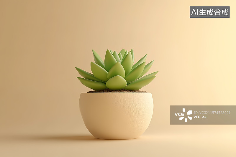 【AI数字艺术】3D卡通风格一盆多肉植物盆栽图片素材