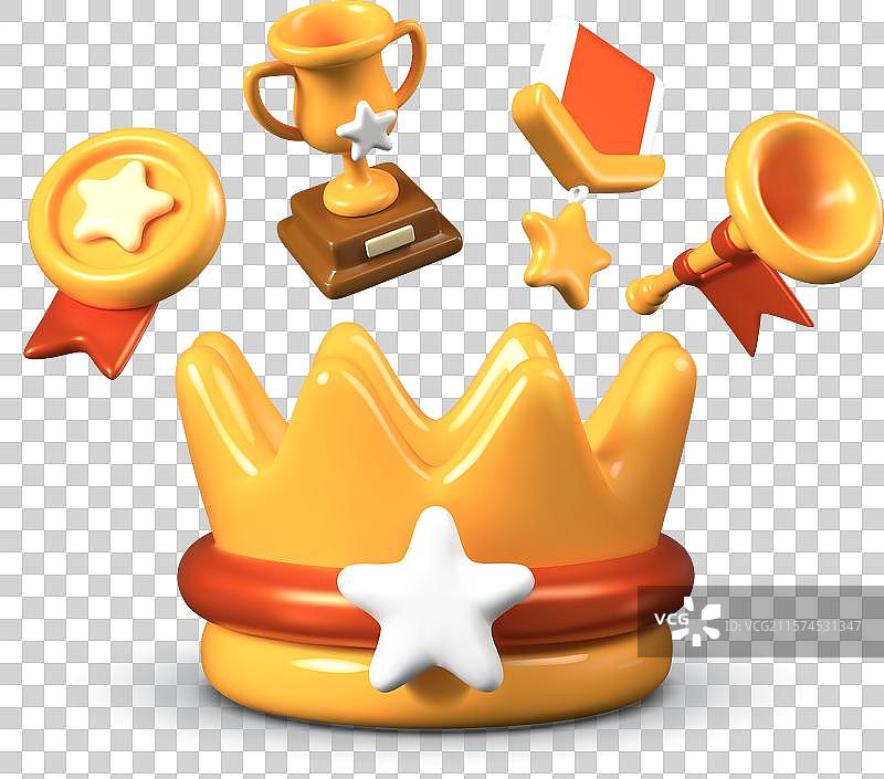 一套可爱的游戏奖杯，采用真实风格设计图片素材