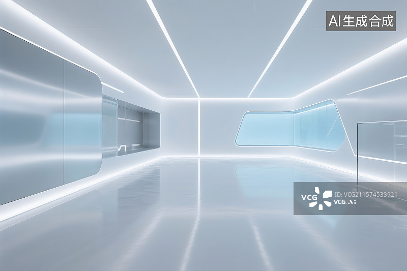 【AI数字艺术】极简白色室内空间 未来建筑设计 展厅 展示 广告海报素材图片素材