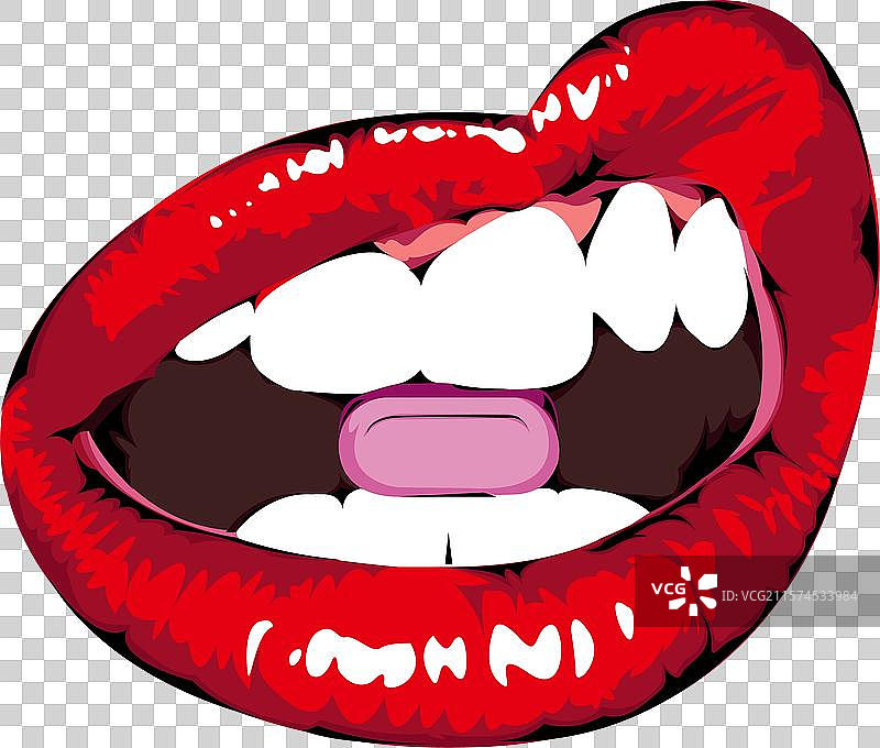 红唇咬着药片卡通波普插画图片素材