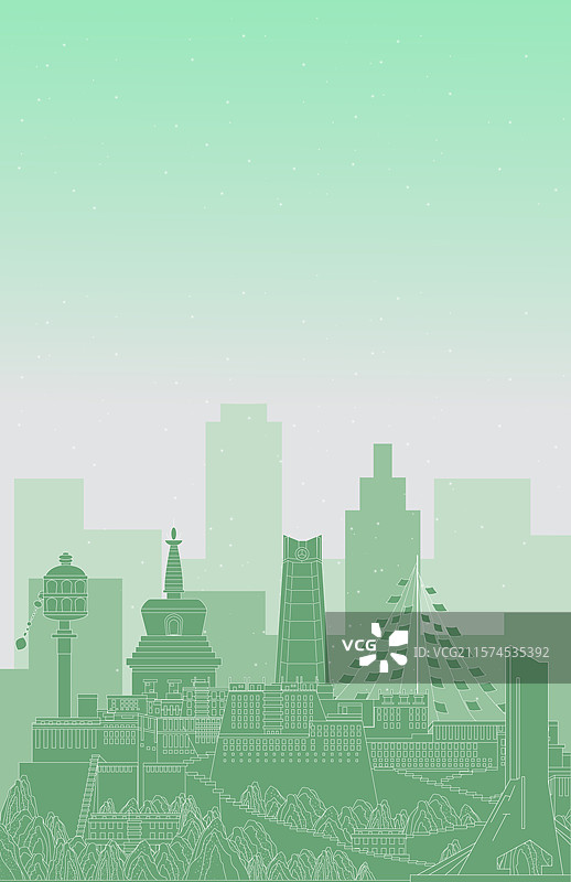 西藏绿色环保城市简约大气建筑地标图片素材
