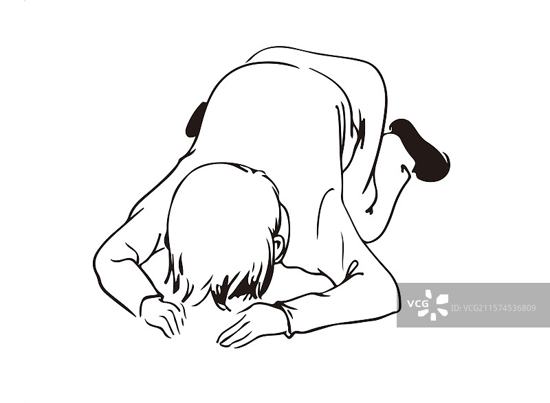 素描 漫画 人物 下跪 磕头 道歉 跪拜图片素材