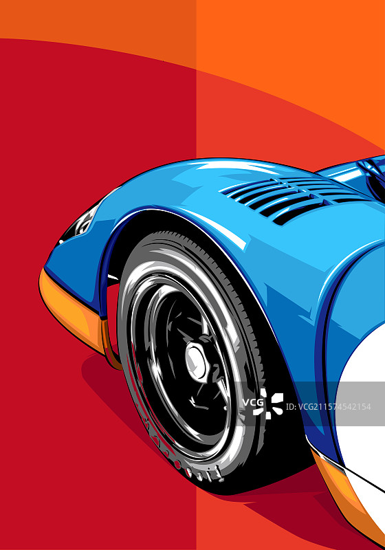 蓝色赛车车轮局部卡通插画图片素材