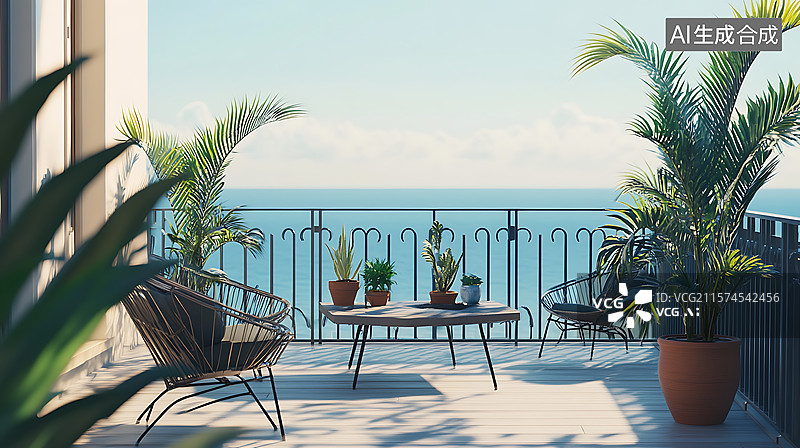 【AI数字艺术】海景露台商业背景图图片素材