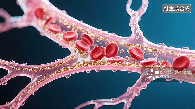 【AI数字艺术】血液流动于血管中的微观景象图片素材