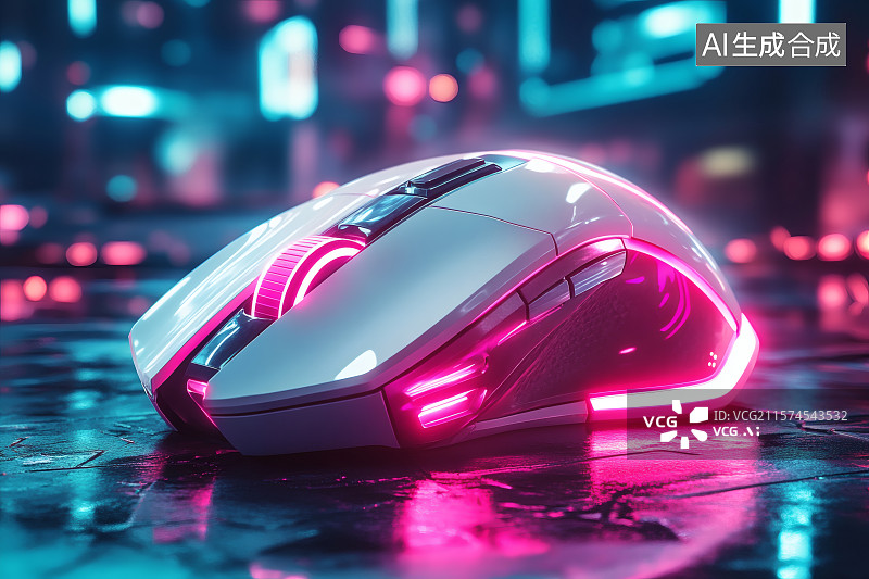 【AI数字艺术】一支发光的无线鼠标，产品展示图片素材