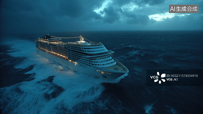 【AI数字艺术】夜航中的豪华邮轮图片素材