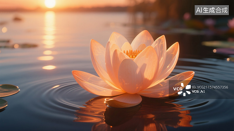 【AI数字艺术】3d荷花池塘荷叶莲蓬花瓣水面夏日场景图片素材