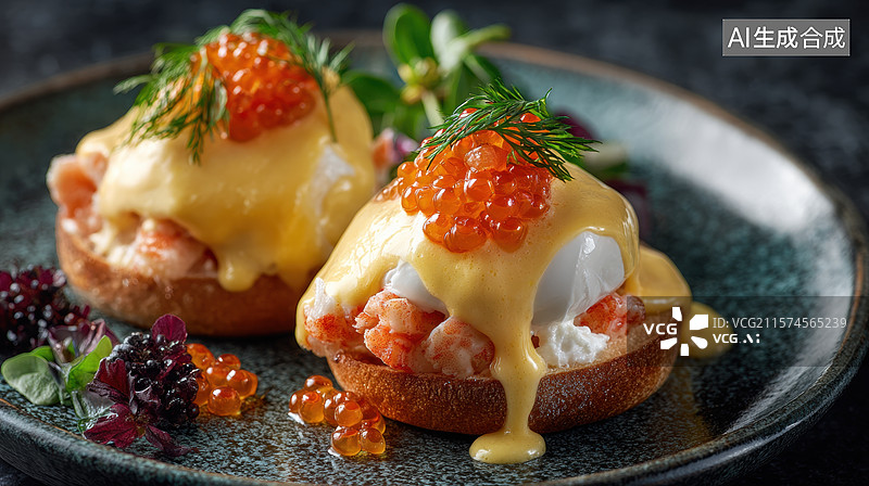【AI数字艺术】奢华班尼迪克蛋配鱼子酱图片素材
