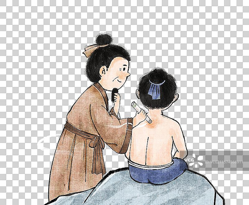 手绘水墨中医艾灸场景免抠元素图片素材