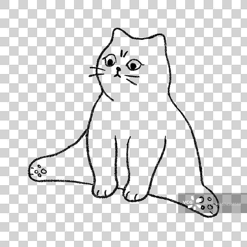手绘描线坐着猫咪可爱猫咪免抠元素用于织物桌布窗帘地毯图片素材