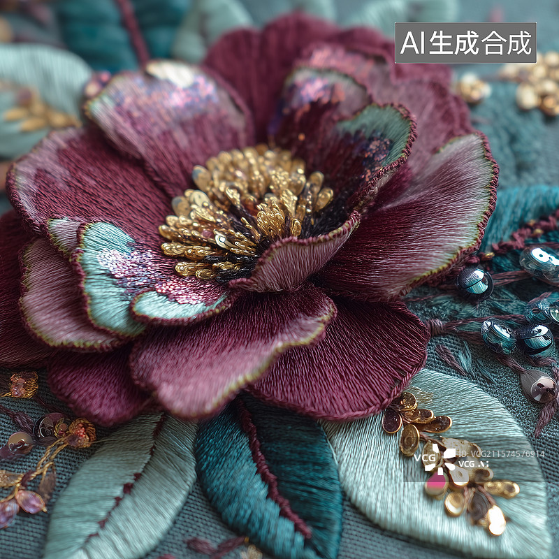 【AI数字艺术】特写花卉刺绣艺术图片素材