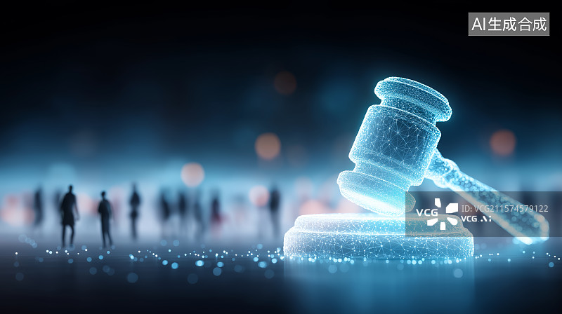 【AI数字艺术】科技背景——抽象发光粒子组成的法槌图片素材