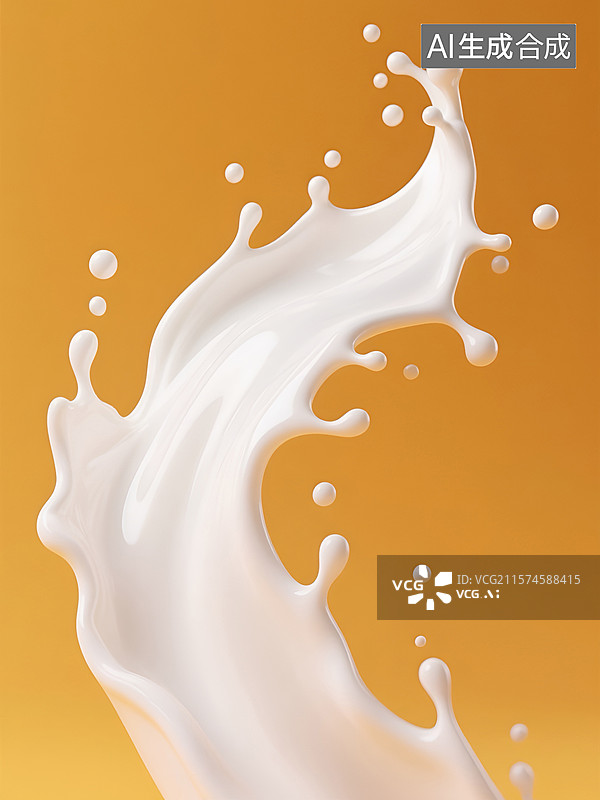 【AI数字艺术】黄色背景下飞溅的牛奶图片素材