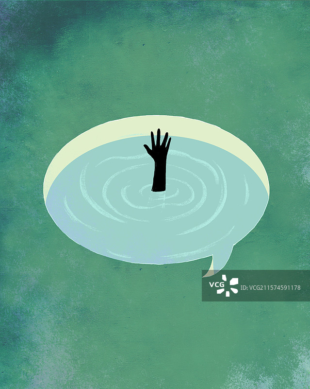 对话气泡框里伸出的求救的手图片素材