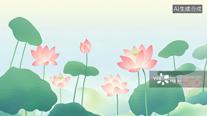 【AI数字艺术】盛夏莲池插画图片素材