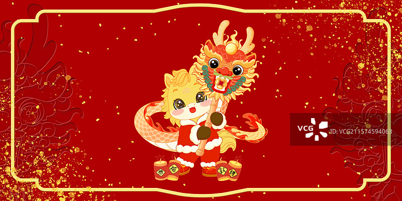 马年龙马精神生肖马IP舞龙横版插画图片素材