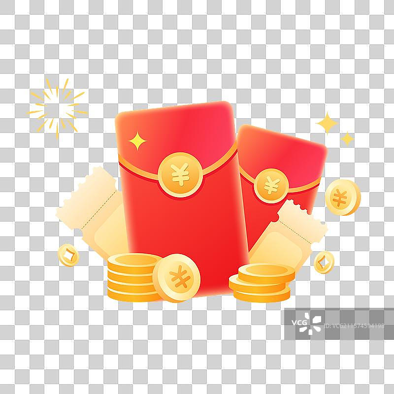 红包金币和烟花图片素材