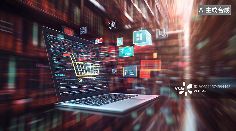 【AI数字艺术】电商购物车和互联网购物概念图片素材