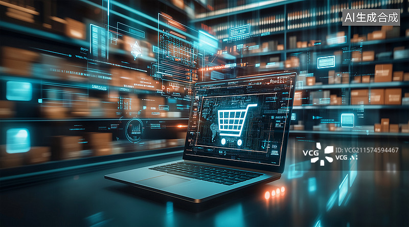 【AI数字艺术】电商购物车和互联网购物概念图片素材