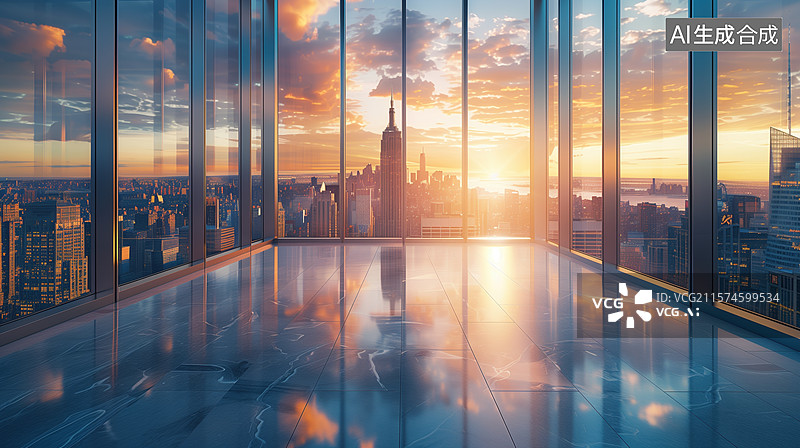 【AI数字艺术】高空日落观景 城市天际线全景图片素材