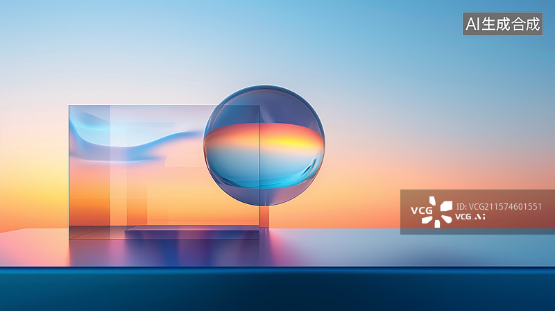 【AI数字艺术】抽象艺术 透明几何体与渐变色彩图片素材