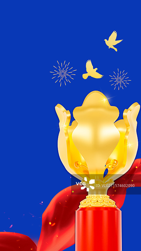 3D渲染的香港金紫荆广场插画蓝色背景图片素材