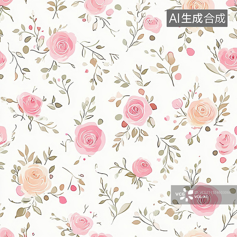 【AI数字艺术】粉色玫瑰花卉无缝图案图片素材