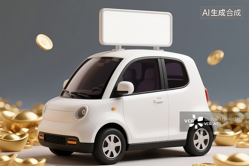 【AI数字艺术】老年电动四轮车、老年代步车与金币财富图片素材