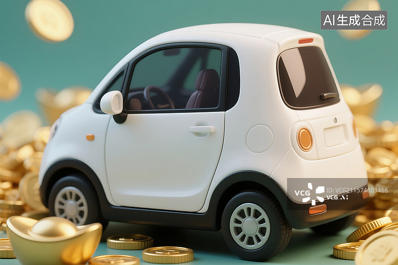 【AI数字艺术】老年电动四轮车、老年代步车与金币财富图片素材