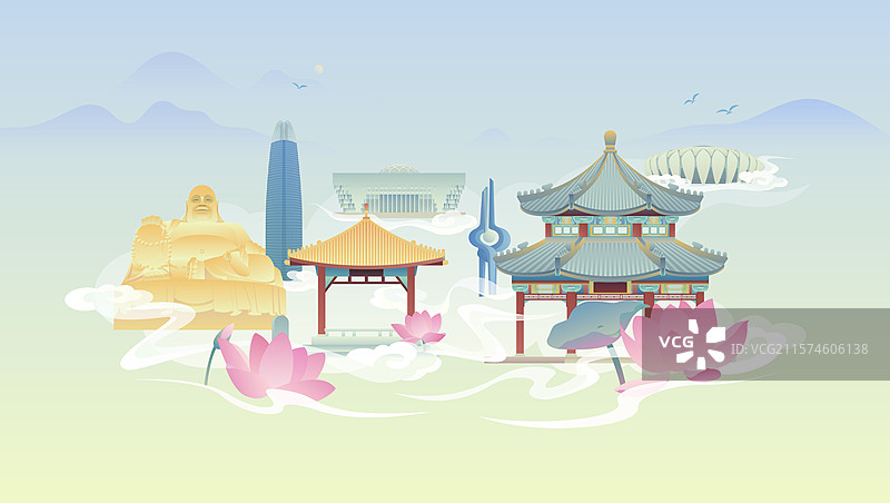 福州城市建筑风景插画图片素材