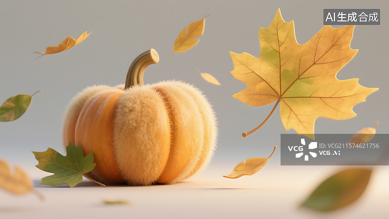 【AI数字艺术】霜降南瓜与秋叶寒露图片素材