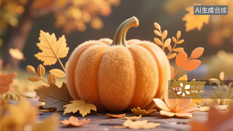 【AI数字艺术】霜降南瓜与秋叶寒露图片素材