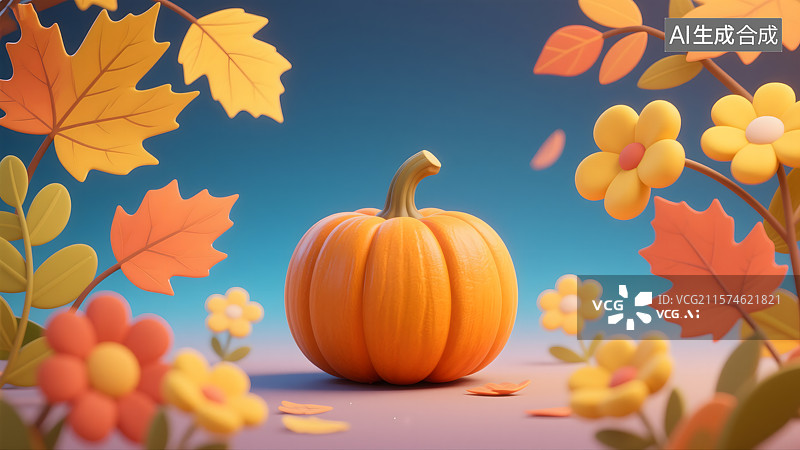 【AI数字艺术】霜降南瓜与秋叶寒露图片素材