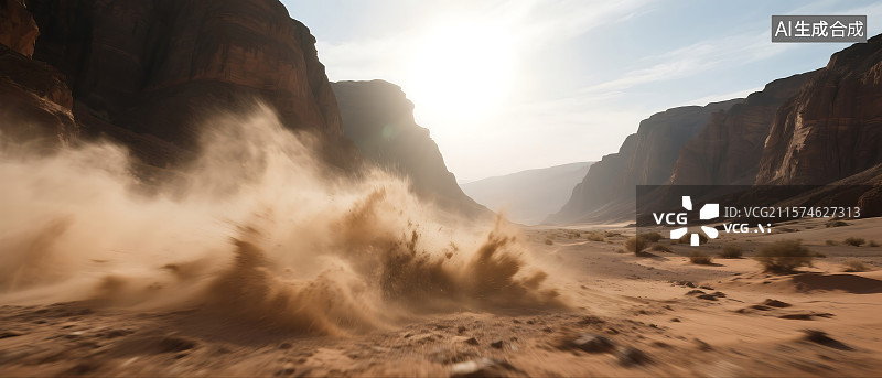 【AI数字艺术】高山峡谷无人区越野飞驰尘土飞扬图片素材