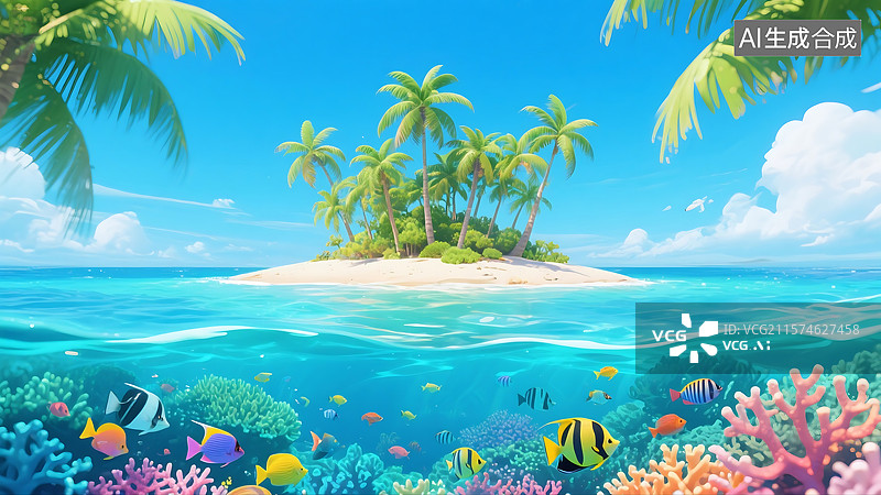 【AI数字艺术】热带海洋海岛海底的海底世界图片素材